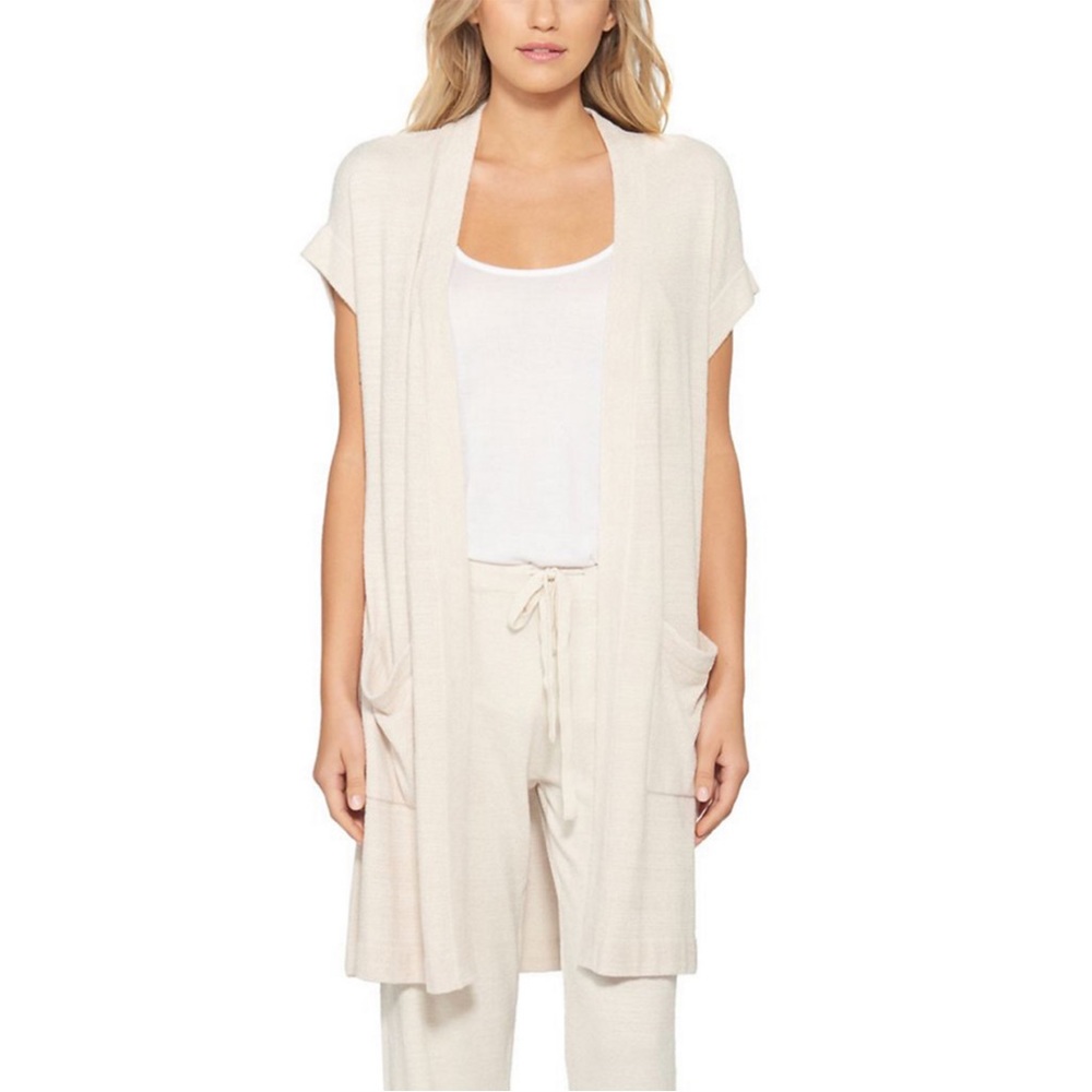 NWT Barefoot Dreams CozyChic Ultra Lite Sleeveless Long Cardigan White Size XS - Picture 3 of 4